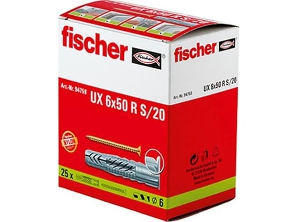 Fischer UX 6 x 50R S/20 Universalrawplug 50 mm 6 mm 94759 25 stk