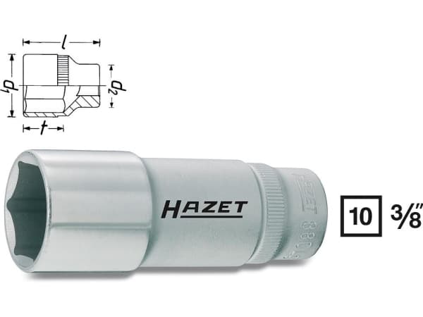 HAZET 880LG-19, 1 stykker, 76,2 / 8 mm (3 / 8"), Kromvanadiumstål, 66 mm, 111 g