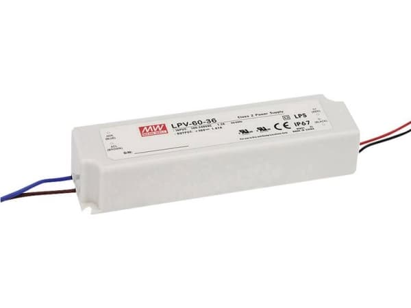 MEAN WELL LPV-60-24, 60 W, 90 - 264 V, 47 - 63 Hz, 2,5 A, aktiivinen, 50 ms