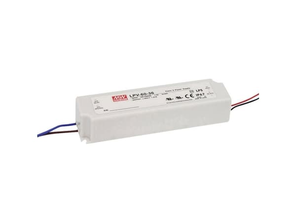 MEAN WELL LPV-60-24, 60 W, 90 - 264 V, 47 - 63 Hz, 2,5 A, aktiivinen, 50 ms