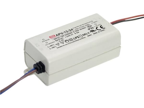 MEAN WELL APV-12-24, Vit, 90 - 264 V, 47 - 63 hz, 77 mm, 29 mm, 40 mm
