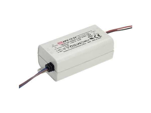 MEAN WELL APV-12-24, Vit, 90 - 264 V, 47 - 63 hz, 77 mm, 29 mm, 40 mm