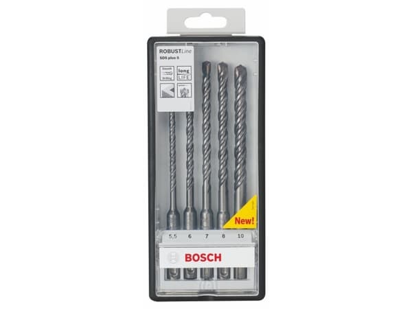 Bosch Robust Line SDS-plus-5 - Borsett - 5 deler - 6 mm, 7 mm, 8 mm, 10 mm, 5.5 mm - SDS-plus - lengde: 165 mm