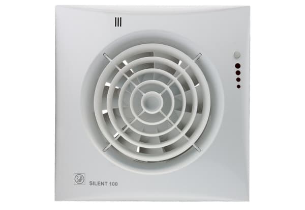 THERMEX Fan Silent 100 CHZ Visual Scandic, ilmankosteuden säätö ulkoisella ajastimella (1-30 min.) ja ilmankosteudensäätimellä (60-90%). Ilmavirta 95