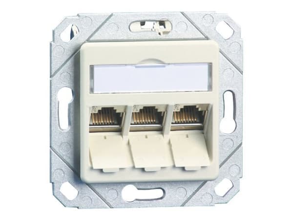 BTR E-DAT modul 3x8(8) UPk ilman moduuleja - Planforsænket stikdåse - CAT 6 - ren hvid, RAL 9010 - 3 porte Valkoinen