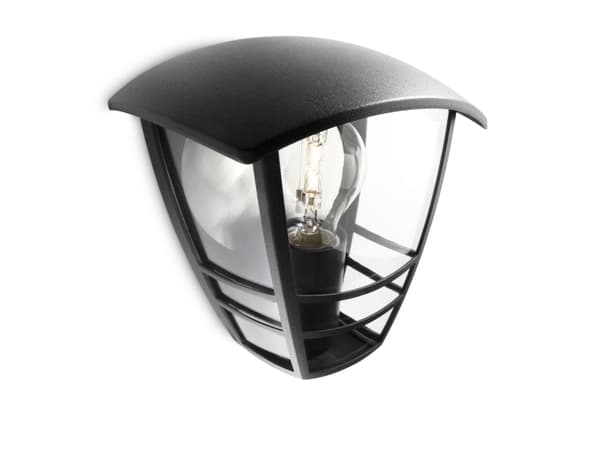 Philips myGarden Creek vägglampa 60 W E27 ljuskälla medföljer inte, Väggbelysning för utomhusbruk, Svart, Gjuten aluminium, IP44, Trädgård, Terass, I