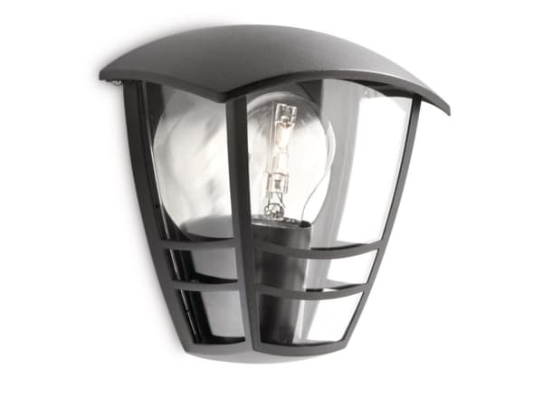 Philips myGarden Creek-vegglampe, 60 W, E27, ingen pære, Vegglys, Sort, Aluminium, IP44, Hage, Terrasse, II Sort