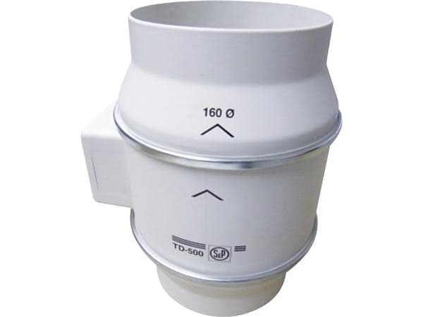 THERMEX kanavapuhallin TD 500/160 Scandic, ø160 mm. Ilmavirta 580/430 m³/h 0 Pa:ssa, energiankulutus 44-50 W. Asennetaan vaaka- tai pystysuoraan.