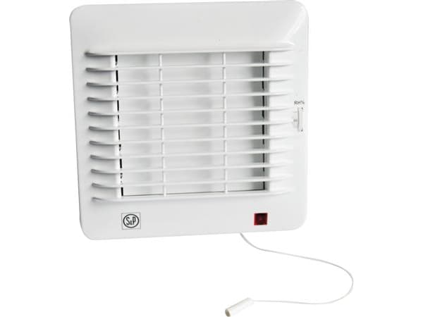 THERMEX Ventilator EDM 100 CHZM Scandic, fugtstyret med hygrostat (60-90%), aut. lukke, kugleleje og snor. Luftmgd. 95m³/h, mål 155x155/ø98.