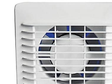 THERMEX Ventilator EDM 100 CHZM Scandic, fugtstyret med hygrostat (60-90%), aut. lukke, kugleleje og snor. Luftmgd. 95m³/h, mål 155x155/ø98.
