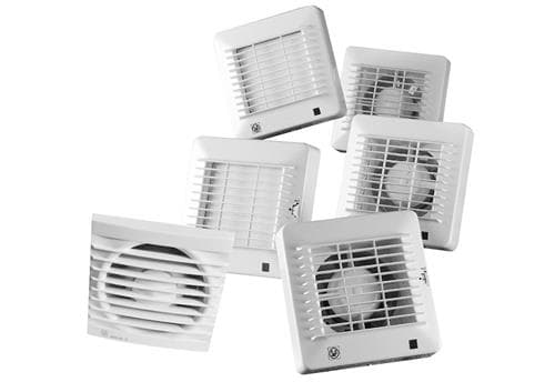 THERMEX Ventilator EDM 100 CHZM Scandic, fugtstyret med hygrostat (60-90%), aut. lukke, kugleleje og snor. Luftmgd. 95m³/h, mål 155x155/ø98.