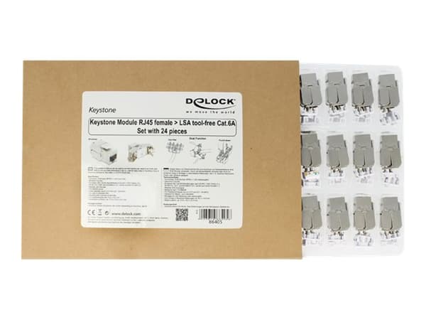 Delock Keystone module - Modulär insättning - CAT 6a - STP - RJ-45 (paket om 24) - för P/N: 43277, 43278, 43280, 86211