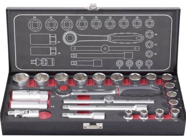 TOOLCRAFT 826373 Topnøglesæt Metrisk 3/8 (10 mm) 23 dele