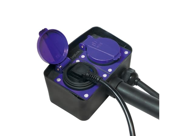 LogiLink LPS214, 2 m, Utomhus, IP44, Svart, Blå, RoHS, 2 AC-utgångar