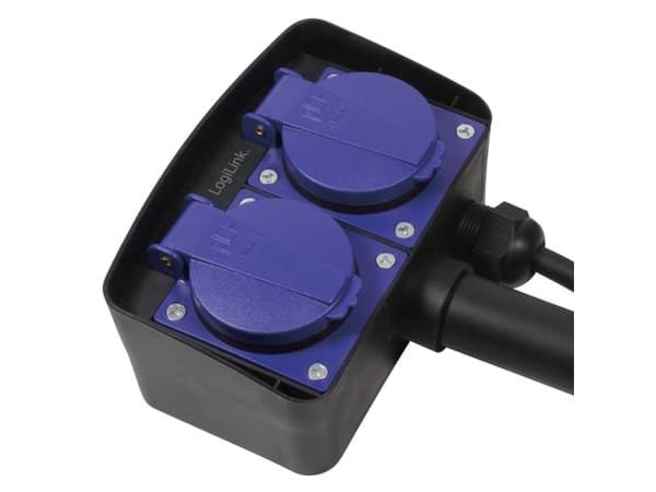 LogiLink LPS214, 2 m, Utomhus, IP44, Svart, Blå, RoHS, 2 AC-utgångar