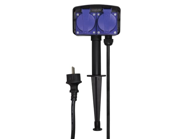 LogiLink LPS214, 2 m, Utomhus, IP44, Svart, Blå, RoHS, 2 AC-utgångar
