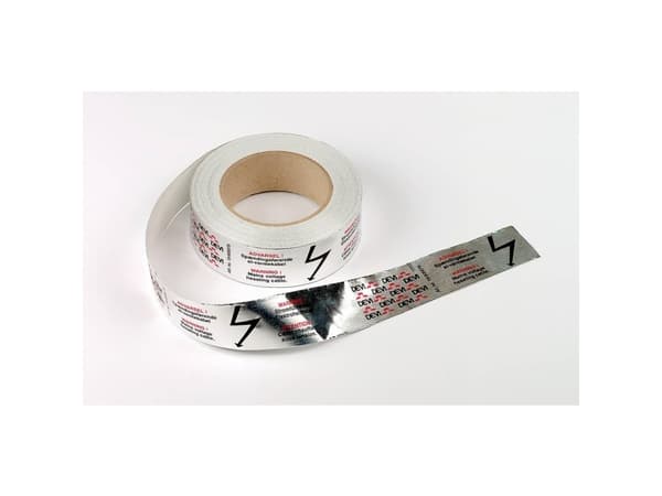Aluminiumstape 38 mm x 50 meter med advarselstekst