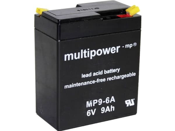 multipower MP9-6A Blybatteri 6 V 9 Ah Blyfleece (B x H x T) 97 x 118 x 56 mm Fladstik 4,8 mm Vedligeholdelsesfri, Lav selvafladning