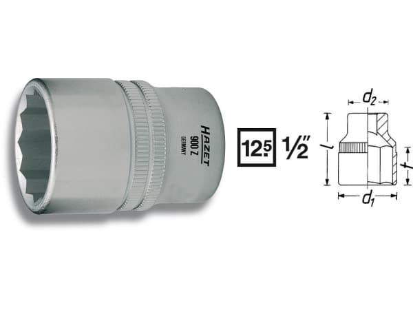 HAZET 900Z-25, 1 stk, 25,4 / 2 mm (1 / 2"), Krom-vanadium-stål, 4,4 cm, 120 g
