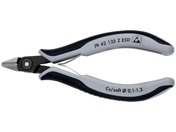 Knipex 79 42 125 Z ESD, Avbitartång, 1,1 cm, 6,5 mm, 1,3 mm, Elektrostatiskt urladdningsskydd (ESD), Svart, Grå
