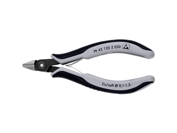 Knipex 79 42 125 Z ESD, Avbitartång, 1,1 cm, 6,5 mm, 1,3 mm, Elektrostatiskt urladdningsskydd (ESD), Svart, Grå