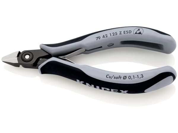 Knipex 79 42 125 Z ESD, Avbitartång, 1,1 cm, 6,5 mm, 1,3 mm, Elektrostatiskt urladdningsskydd (ESD), Svart, Grå