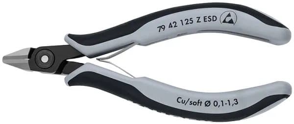 Knipex 79 42 125 Z ESD, Avbitartång, 1,1 cm, 6,5 mm, 1,3 mm, Elektrostatiskt urladdningsskydd (ESD), Svart, Grå