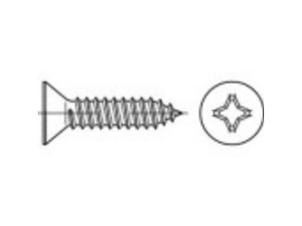 TOOLCRAFT 1068234 Umpisirkkeliruuvi 3,5 mm 22 mm Ristikkäisleikkaus Philips DIN 7982 Ruostumaton teräs A2 1000 kpl