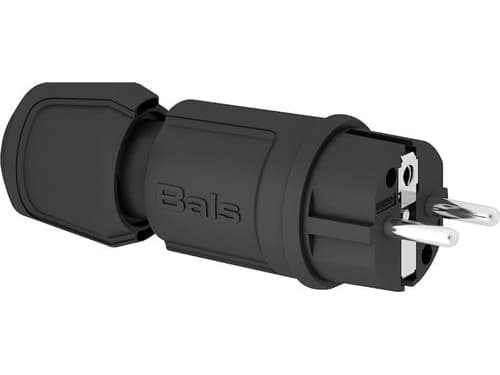 BALS Iskunkestävä pistoke schuko 16A 250V IP44, Multi-Grip, polyamidi, väri musta