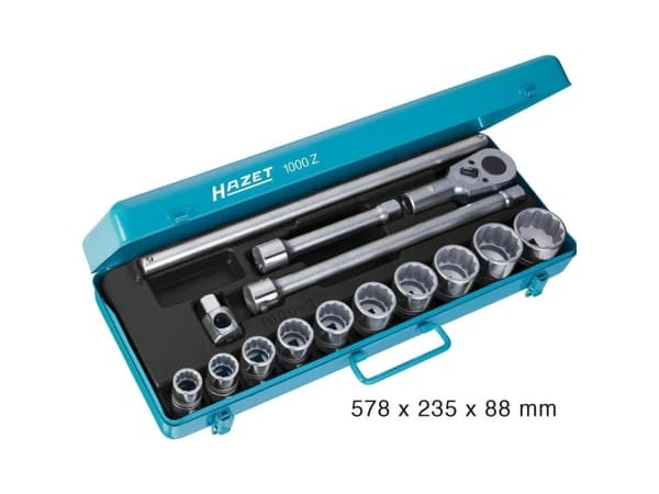 HAZET 1000Z, Pipenøkkelsett, 15 stykker, Kromfarget, 12,7 kg