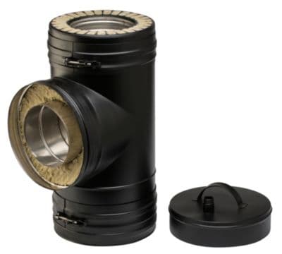 Puu 150/250mm t-stykke 90° - med prop Metalbestos