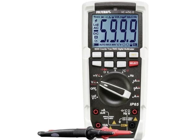 VOLTCRAFT VC-450 E Hånd-multimetri digitaalinen Stænkvandsbeskyttet (IP65) CAT III 1000 V, CAT IV 600 V Visning (counts): 6000