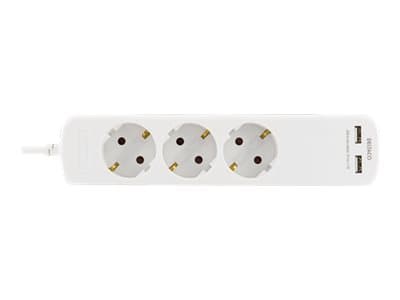 DELTACO GT-160 - Effektband - 3.68 kW - ingång: power CEE 7/7 - utgångskontakter: 3 (CEE 7/4, 2 x USB) - 1.5 m sladd - vit