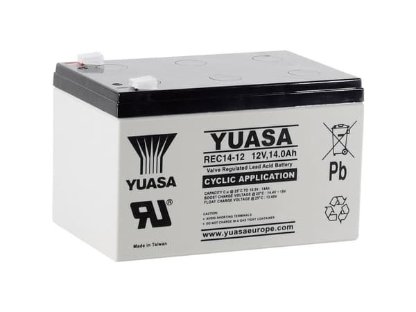 Yuasa REC14-12 YUAREC1412 Blybatteri 12 V 14 Ah Blyfilt (B x H x D) 151 x 97 x 98 mm Plattkontakt 6,35 mm Låg självurladdning, lätt att underhålla, s