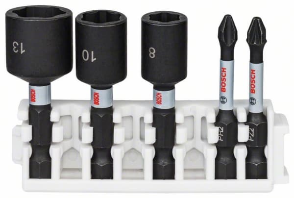 Bosch Impact Control - Screwdriver and impact socket bit set - 5 delar - phillips, pozidriv - PH2, PZ2 - sex-stiftigt - 8 mm, 10 mm, 13 mm - hexagona