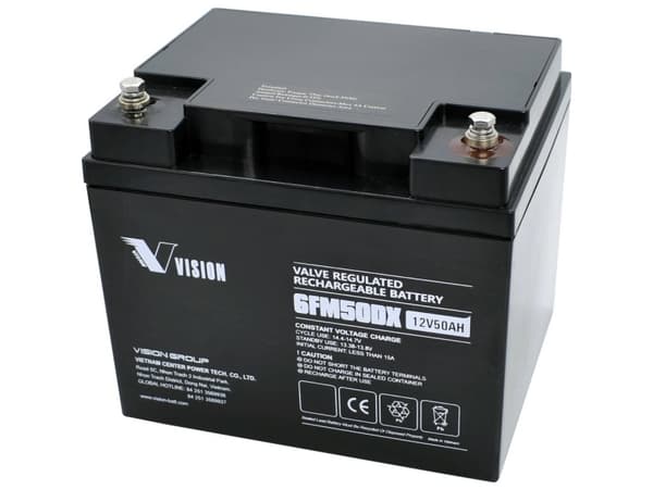 Vision Batteries 6FM50DX Lyijyakku 12 V 50 Ah Lyijyakku (B x K x S) 197 x 170 x 165 mm M6 ruuviliitäntä Huoltovapaa, sykliltään vakaa