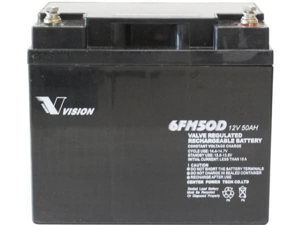 Vision Batteries 6FM50DX Lyijyakku 12 V 50 Ah Lyijyakku (B x K x S) 197 x 170 x 165 mm M6 ruuviliitäntä Huoltovapaa, sykliltään vakaa