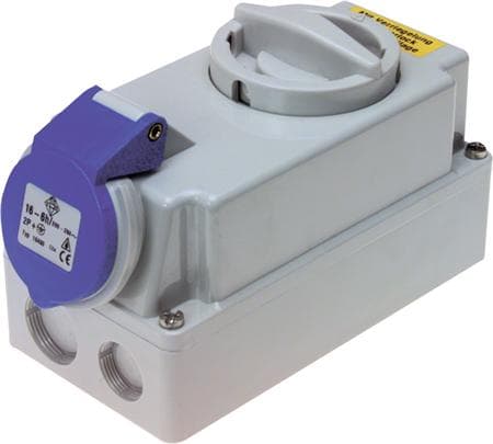 Cee pistorasia kytkimellä ja lukituksella H6 230V 16A 3-napainen sininen yläosa M20 alaosa M20/25 Quick Connect IP44, polyamidi