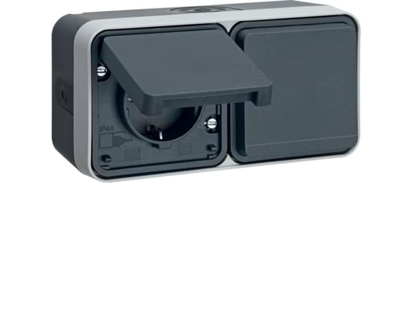 Berker 47753545, Tyyppi F, -15 - 30 °C, Harmaa, Termoplastinen, IP55, 250 V Harmaa