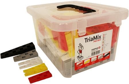 Plastkiler Triamix 240 stk assorteret, fordelt på 5 størrelser, rød, gul, hvid grå og sort