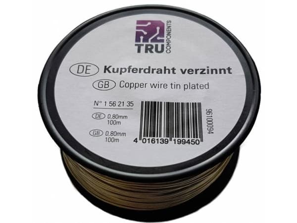 TRU COMPONENTS Kobbertråd Udvendig diameter (uden isoleringslak): 0,80 mm 100 m