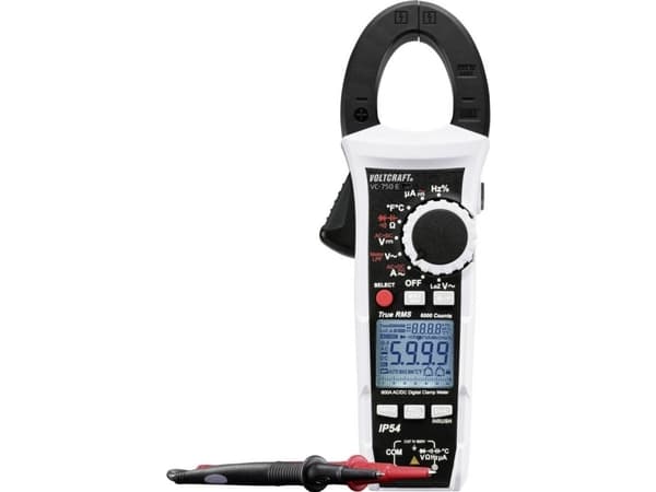 VOLTCRAFT VC-750 E Strømtang , Hånd-multimeter digital Stænkvandsbeskyttet (IP54) CAT IV 600 V Visning (counts): 6000