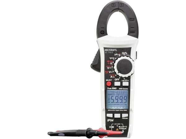 VOLTCRAFT VC-750 E Strømtang , Hånd-multimeter digital Stænkvandsbeskyttet (IP54) CAT IV 600 V Visning (counts): 6000
