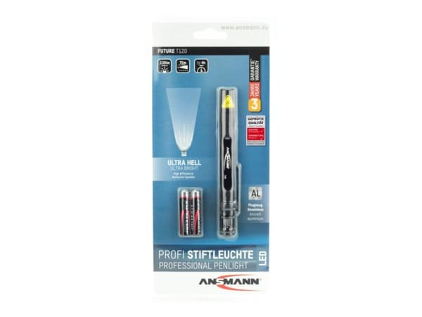 Ansmann Future T120, Penn-lommelykt, Sort, Aluminium, Knapper, IP54, LED