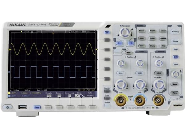 VOLTCRAFT Digitaalinen oskilloskooppi DSO-6102WIFI 100 MHz 2-kanavainen 1 GSa/s 40000 kpts 8-bittinen funktiogeneraattori, yleismittari radio (DSO-61