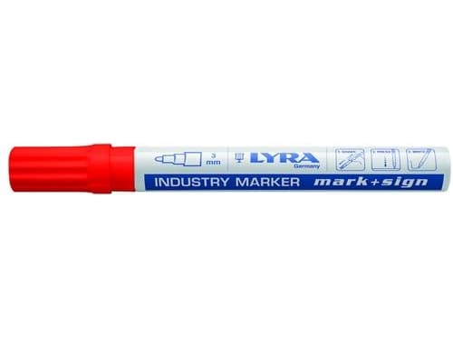 Lyra industrimarker 3mm rød - m/hurtigttørrende maling og indvendig kugle