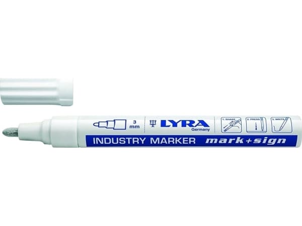 Lyra Industrial Markers 3mm vit - med snabbtorkande färg och innerkula