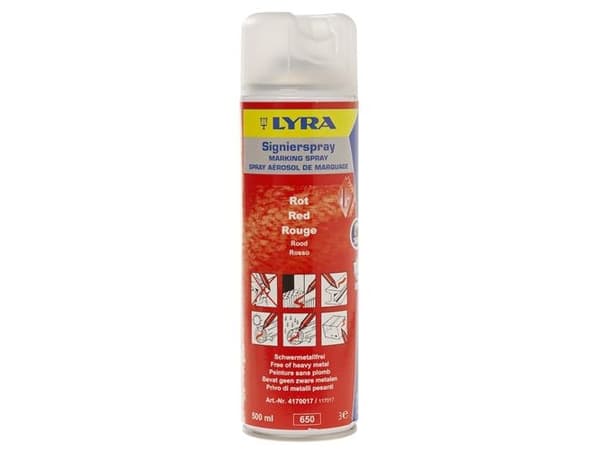 Lyra markeringsspray rød - 500 ml. (4180) - UN 1950 Aerosoler, brandfarlige 2.1.