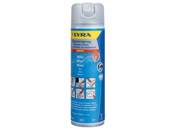 Lyra markeringsspray blå - 500 ml. (4180) - UN 1950 Aerosoler, brandfarlige 2.1.