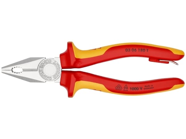 Knipex 03 06 180 T, Avbitartång, Krom, Metall, Plast, Röd, Gul, 55 mm, 180 mm